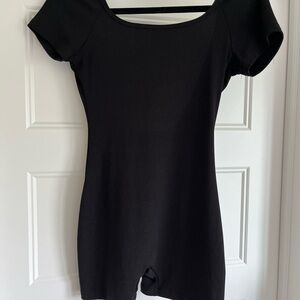 Black Short Sleeve Open Back Bodysuit